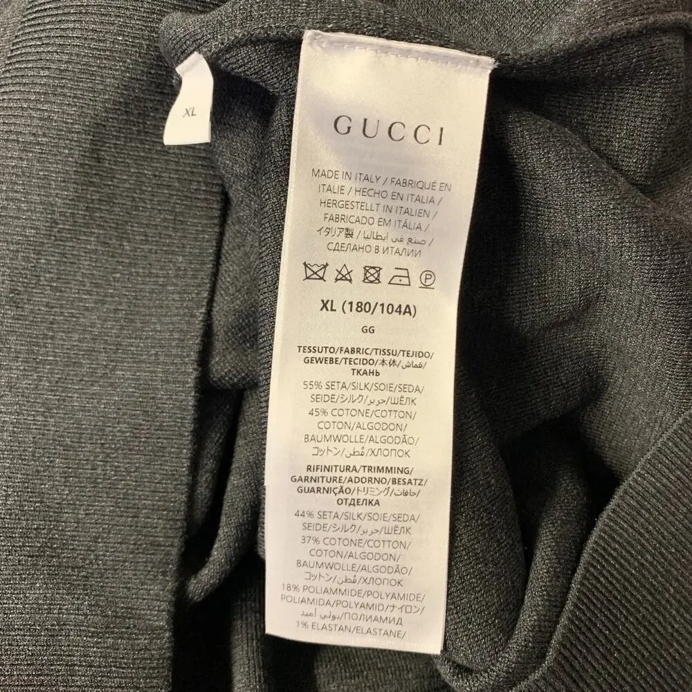 GUCCI Size XL Grey Dark Grey Knitted Silk Cotton Crew Neck Pullover